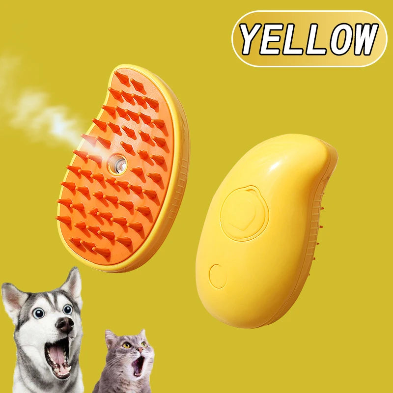 Yellow 1 PC Color Electric Steam Pet Grooming Brush – Massage & Hair Removal